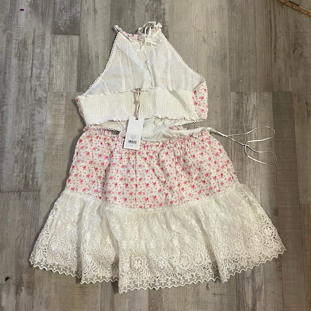 NWT LoveShackFancy Kesia mini dress with a floral print and lace accents. Size L - Picture 12 of 16